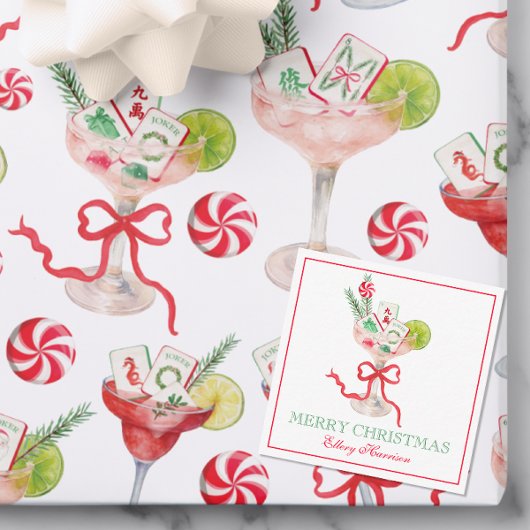 Watercolor Merry Mahjong Christmas Cocktail Party ノートカード