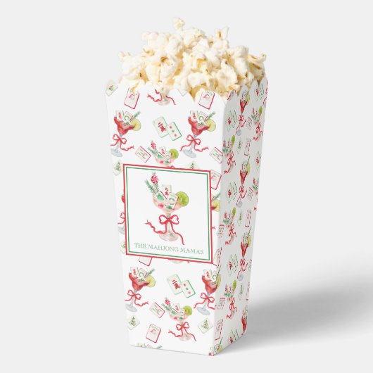 Watercolor Merry Mahjong Christmas Cocktail Party フェイバーボックス (はじけた状態)