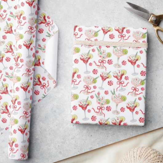 Watercolor Merry Mahjong Christmas Cocktail Party ラッピングペーパー