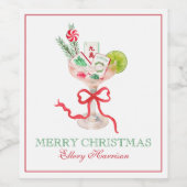 Watercolor Merry Mahjong Christmas Cocktail Party ワインラベル (シングルラベル)