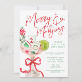 Watercolor Merry Mahjong Christmas Cocktail Party 招待状 (正面)