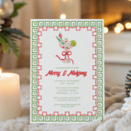 Watercolor Merry Mahjong Christmas Cocktail  Party 招待状