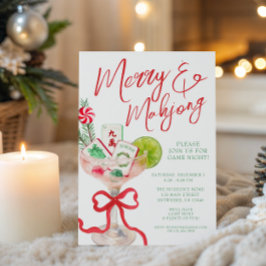 Watercolor Merry Mahjong Christmas Cocktail Party 招待状