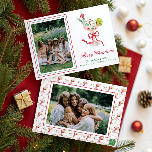 Watercolor Merry Mahjong Christmas Cocktail Photo シーズンカード