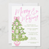 Watercolor Merry & Mahjong Christmas Tree Party 招待状 (正面)