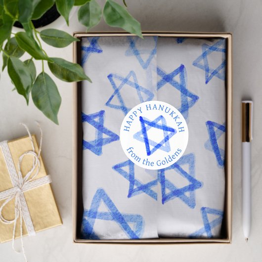 Watercolor Messy Cool Blue Star of David Hanukkah 薄葉紙