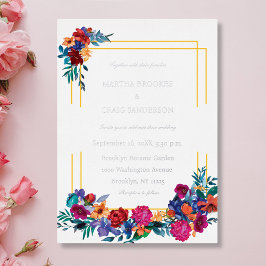 Watercolor Mexican Fiesta Flower Wedding 箔招待状