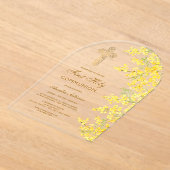 Watercolor Mimosa Arch First Communion アクリル招待状 (レイダウン)