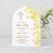 Watercolor Mimosa Arch First Communion 招待状 (スタンド正面)