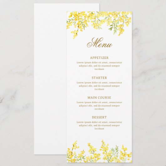 Watercolor Mimosa Classic Menu メニュー (正面/裏面)