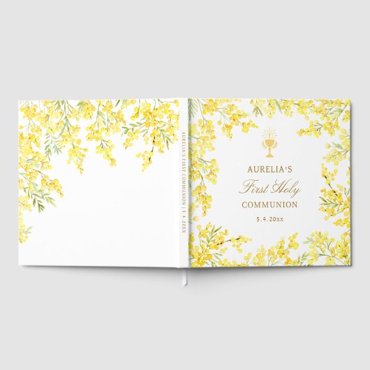 Watercolor Mimosa First Communion Guest Book ゲストブック (全面)
