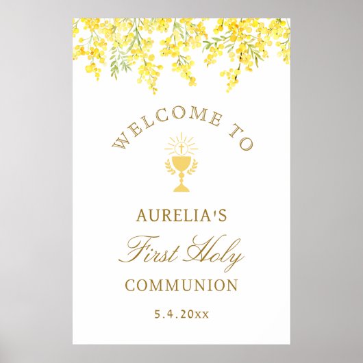 Watercolor Mimosa First Communion Welcome ポスター (正面)