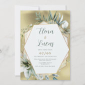 Watercolor mint gold foliage geometric wedding 招待状 (正面)