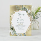 Watercolor mint gold foliage geometric wedding 招待状 (スタンド正面)