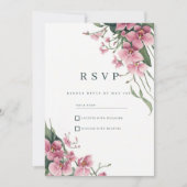 Watercolor mint pink orchid floral RSVP 招待状 (正面)