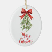 Watercolor Mistletoe Merry Christmas セラミックオーナメント (右)
