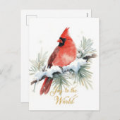 Watercolor Mistletoe Red Bow Merry Christmas シーズンポストカード (正面/裏面)