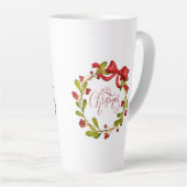 Watercolor Mistletoe Wreath with Bow カフェラテマグ (右アングル)