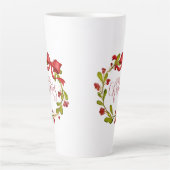 Watercolor Mistletoe Wreath with Bow カフェラテマグ (正面)