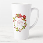 Watercolor Mistletoe Wreath with Bow カフェラテマグ (右)
