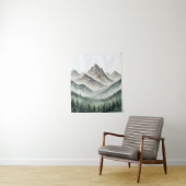 Watercolor Misty Mountain and Pine Forest Tapestry タペストリー (インサイチュ)