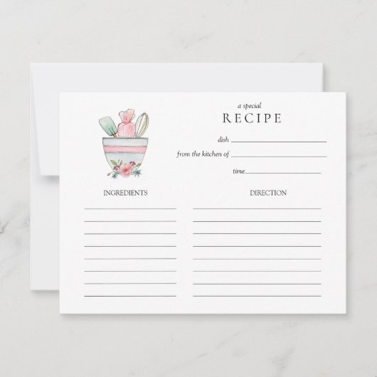 Watercolor Mixing Bowl with utensils Recipe card ノートカード (正面)