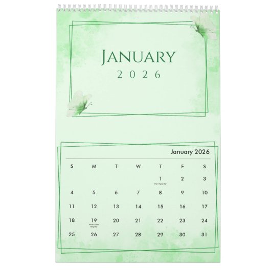 Watercolor Modern Butterfly Aesthetic カレンダー (1月 2026)