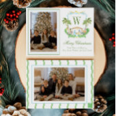 Watercolor Monogram Initial Nativity Crest Photo シーズンカード