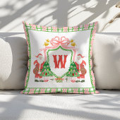Watercolor Monogram Initial Plaid Santa Crest クッション