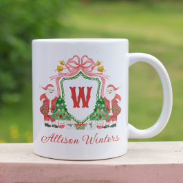 Watercolor Monogram Initial Santa Crest コーヒーマグカップ