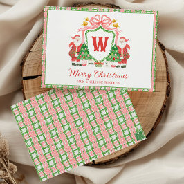 Watercolor Monogram Initial Santa Crest シーズンカード