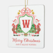 Watercolor Monogram Initial Santa Crest セラミックオーナメント (左)
