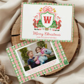 Watercolor Monogram Initial Santa Crest Photo シーズンカード