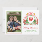 Watercolor Monogram Initial Santa Crest Photo シーズンカード (正面)