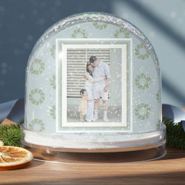 Watercolor Monogram Wreath Script Photo Snow Globe