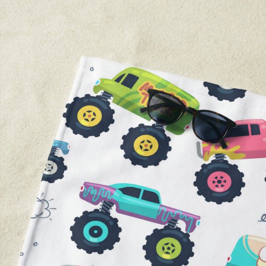 Watercolor Monster Car Trucks kids ビーチタオル (インサイチュ)