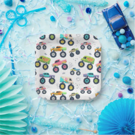 Watercolor Monster Car Trucks kids ペーパープレート