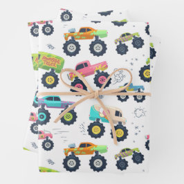 Watercolor Monster Car Trucks kids ラッピングペーパーシート
