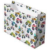 Watercolor Monster Car Trucks kids ラージペーパーバッグ (正面アングル)