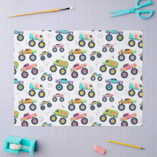 Watercolor Monster Car Trucks kids 薄葉紙 (クラフト)