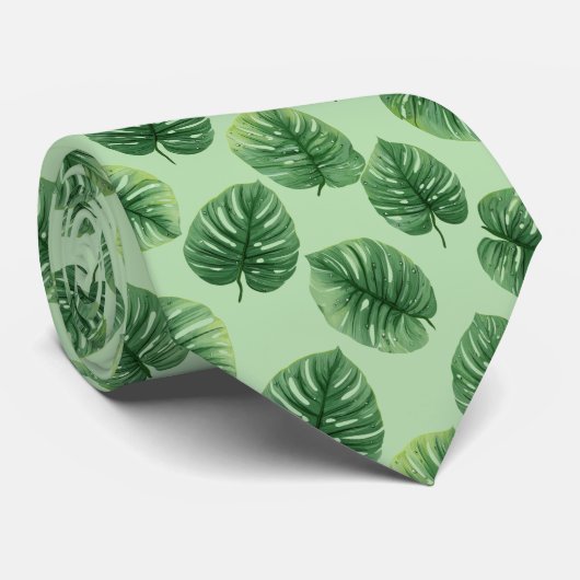Watercolor Monstera Leaf Pattern ネクタイ (ロール)
