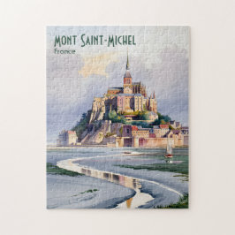 Watercolor Mont Saint Michel France Vintage Travel ジグソーパズル