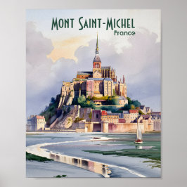 Watercolor Mont Saint Michel France Vintage Travel ポスター
