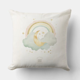 Watercolor Moon & Rainbow Nursery Pillow | Mint クッション