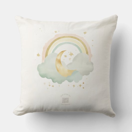 Watercolor Moon & Rainbow Nursery Pillow | Mint クッション (正面)