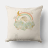 Watercolor Moon & Rainbow Nursery Pillow | Mint クッション (正面)
