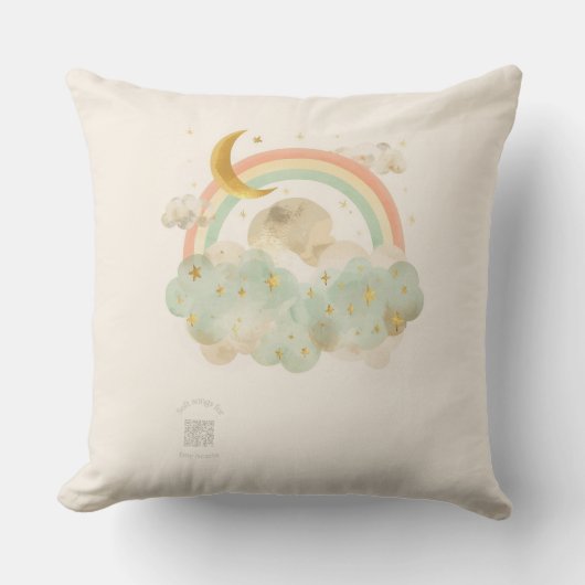 Watercolor Moon & Rainbow Nursery Pillow | Mint クッション (正面)