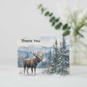Watercolor Moose in Snow Thank You ポストカード (スタンド正面)