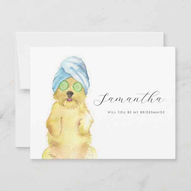 Watercolor Morkie Poo Spa Day Bridesmaid Cards (正面)