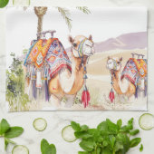 Watercolor Moroccan Camels Journey Kitchen Towels キッチンタオル (折り畳み)